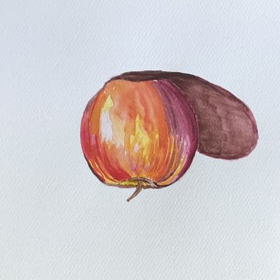 Peindre une pomme sur base sèche à l'aquarelle de Sylvie le 07 septembre 2023