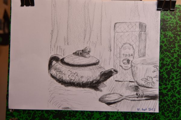 Mise en place d'une nature morte simple en dessin de Fabien le 10 septembre 2023