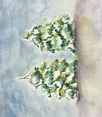 Un sapin sous la neige à l'aquarelle de Sylvie le 11 septembre 2023