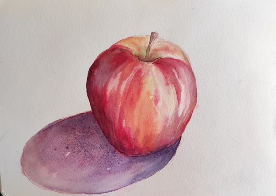 Peindre une pomme sur base sèche à l'aquarelle de Cecile le 24 septembre 2023