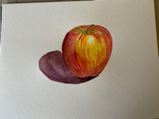 Peindre une pomme sur base sèche à l'aquarelle de Françoise le 28 septembre 2023