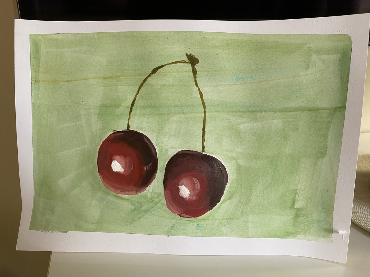 Peindre deux cerises réalistes à l'acrylique de Valerie le 08 octobre 2023