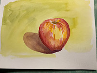 Peindre Une pomme base humide à l'aquarelle de Françoise le 19 octobre 2023
