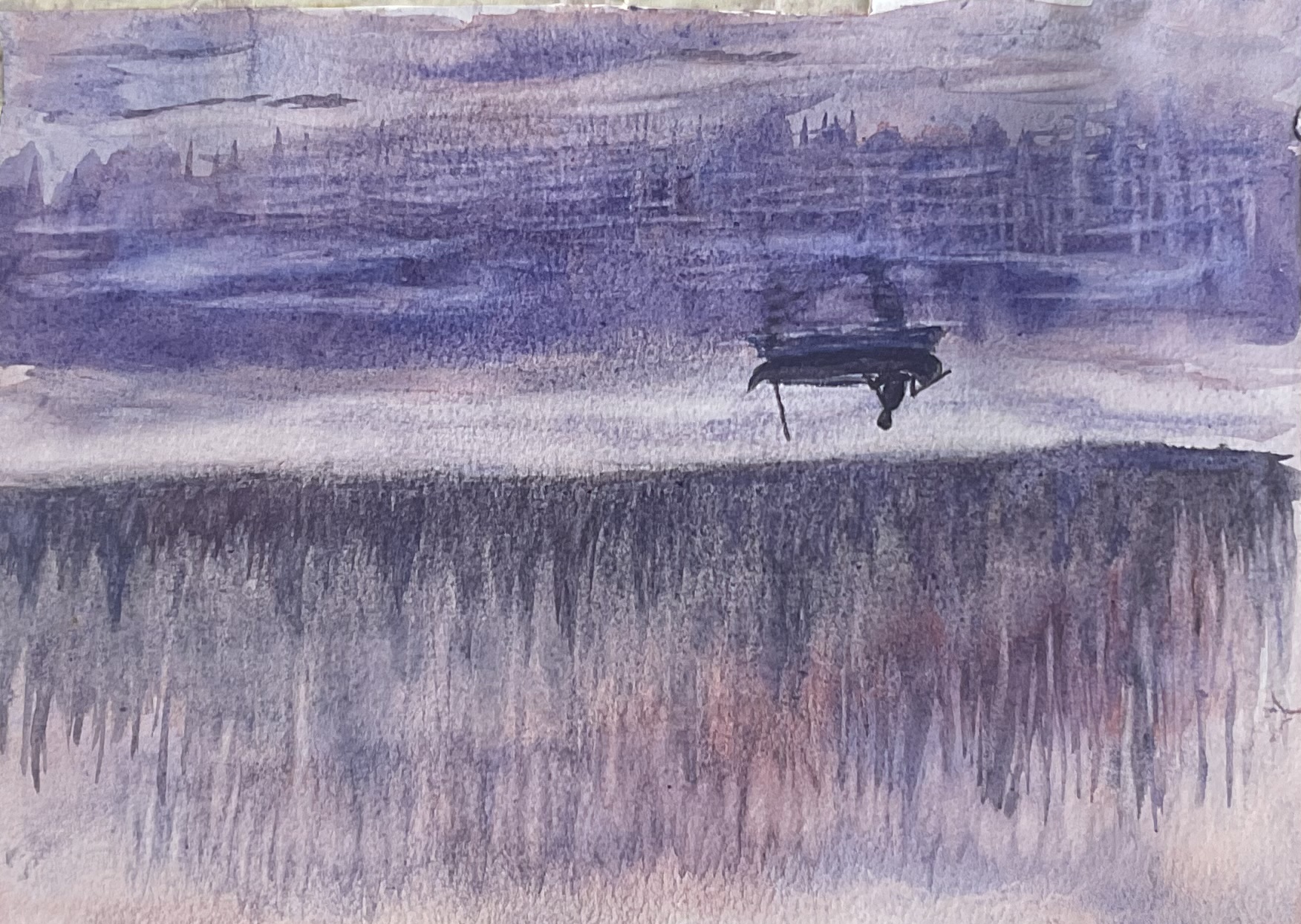 Une barque dans la brume à l'aquarelle de Sylvie le 06 novembre 2023