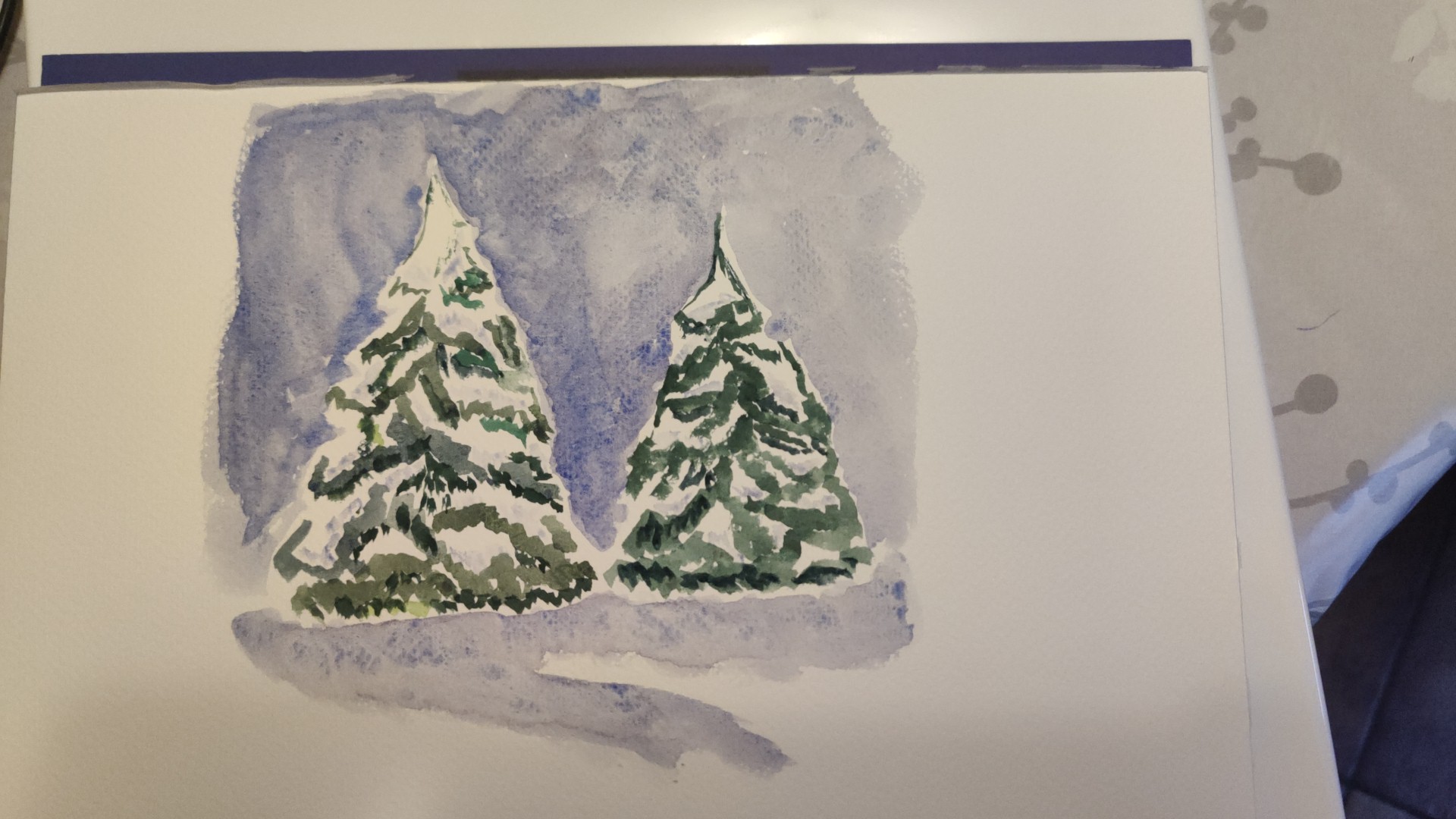 Un sapin sous la neige à l'aquarelle de Françoise le 17 janvier 2024