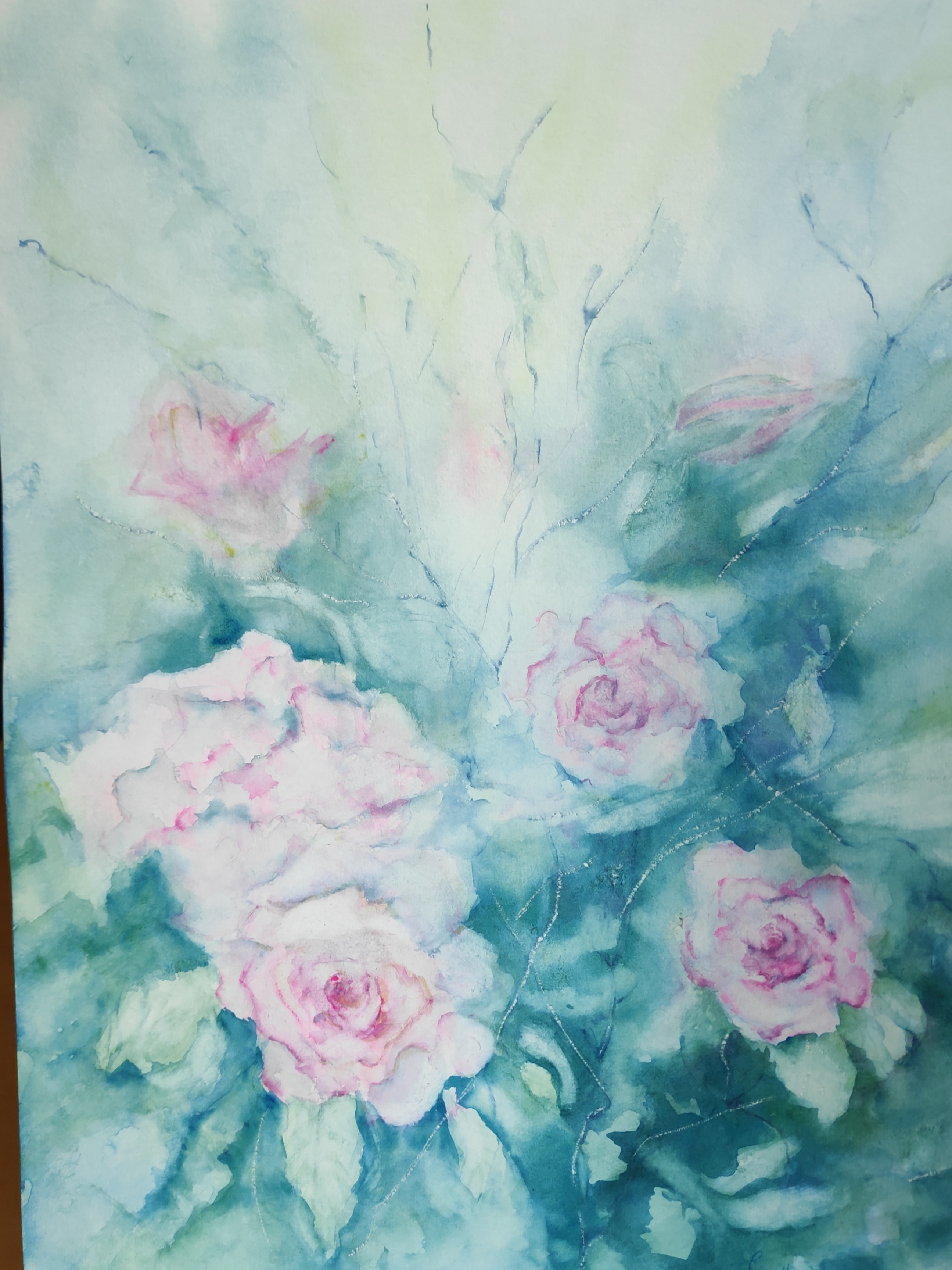 Un bouquet de roses à l'Aquarelle de Mireille le 21 janvier 2024