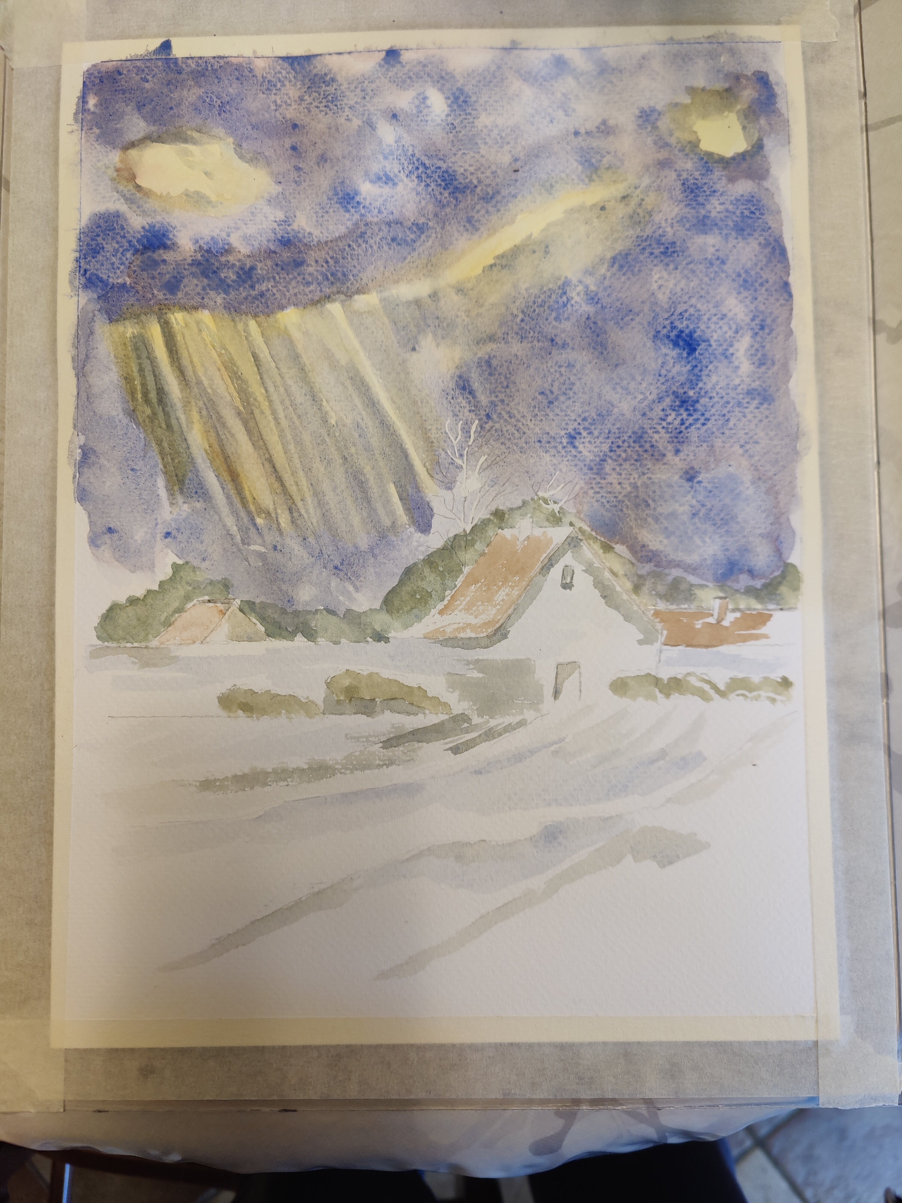 Des ciels changeants à l'Aquarelle : l'Hiver ! de Françoise le 31 janvier 2024