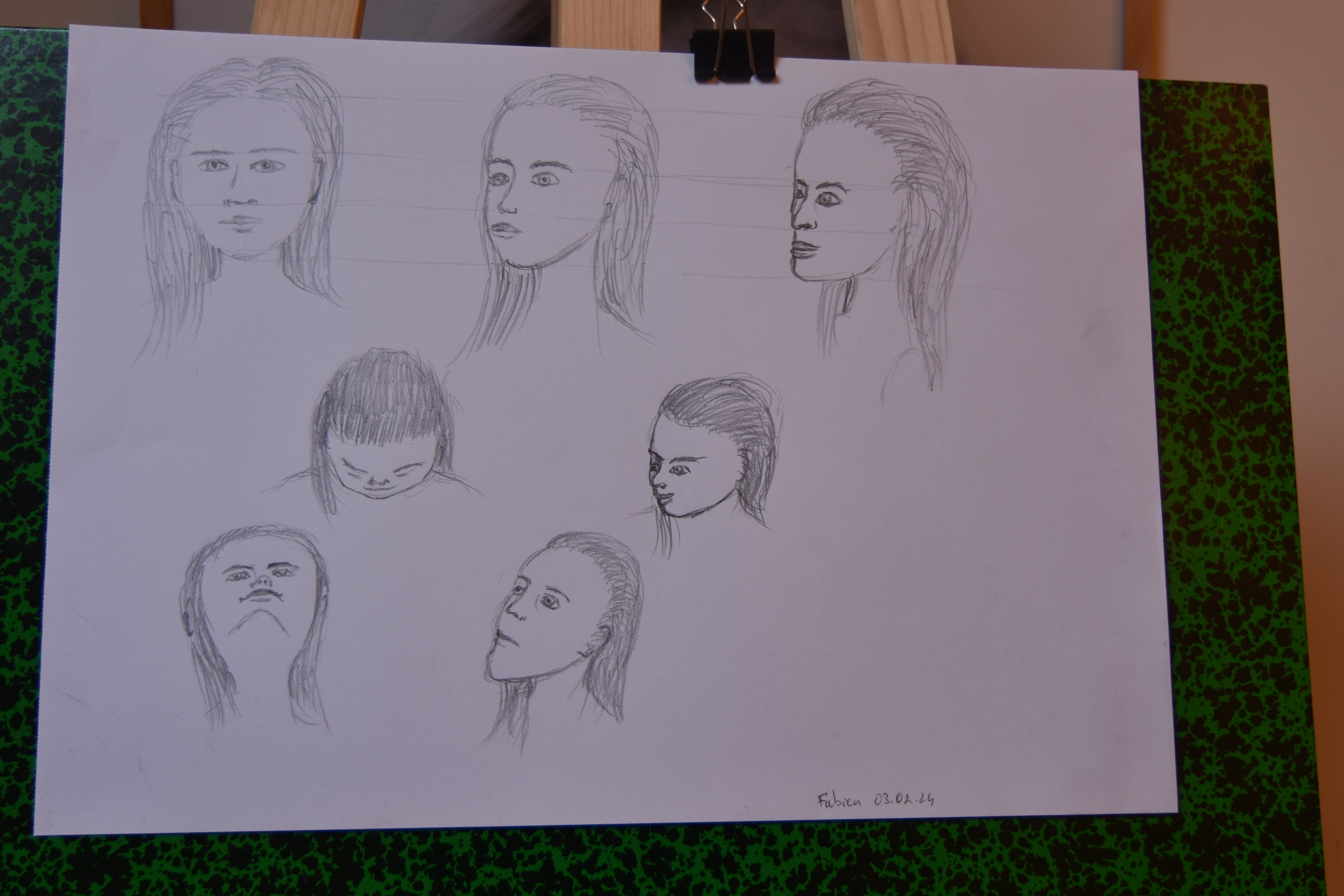 Dessiner les positions de la tête de Fabien le 03 février 2024