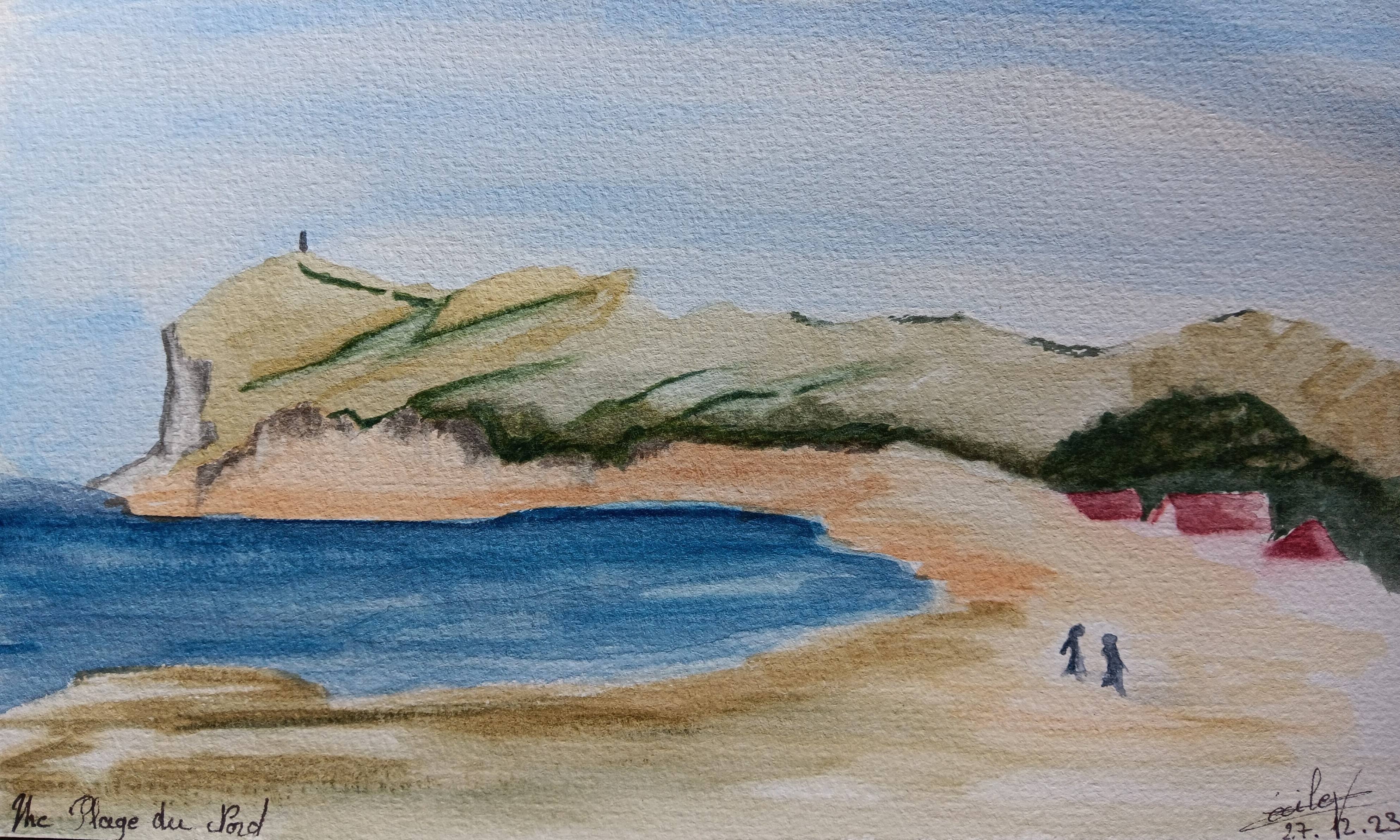 Carnet de Voyage : Aquarelle sur une plage du Nord de Cécile le 15 février 2024