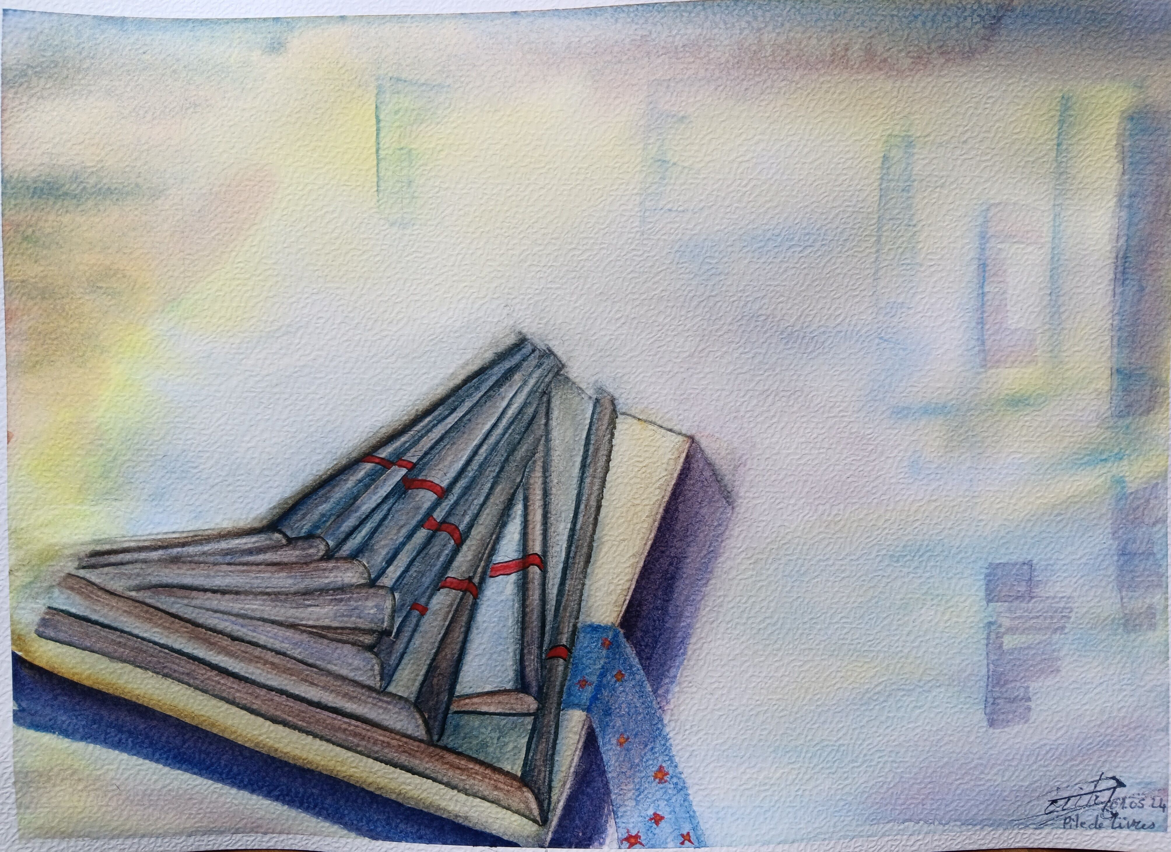 Une pile de revues à l'aquarelle de Cécile le 02 mai 2024