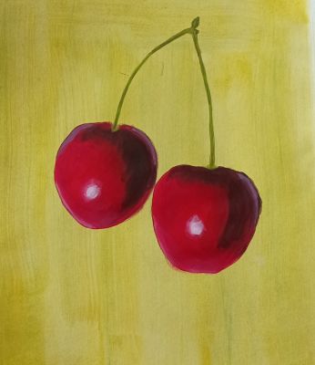 Peindre deux cerises réalistes à l'acrylique de Isabelle le 16 juin 2024