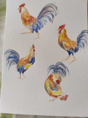Un coq à l'aquarelle dans tous ses états de Françoise le 11 septembre 2024