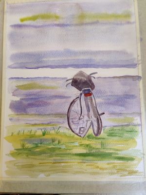 Un vélo abandonné dans un écrin à l'aquarelle de Françoise le 01 octobre 2024
