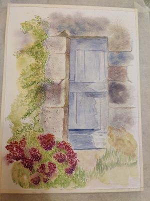Une vieille porte à l'aquarelle de Françoise le 23 octobre 2024