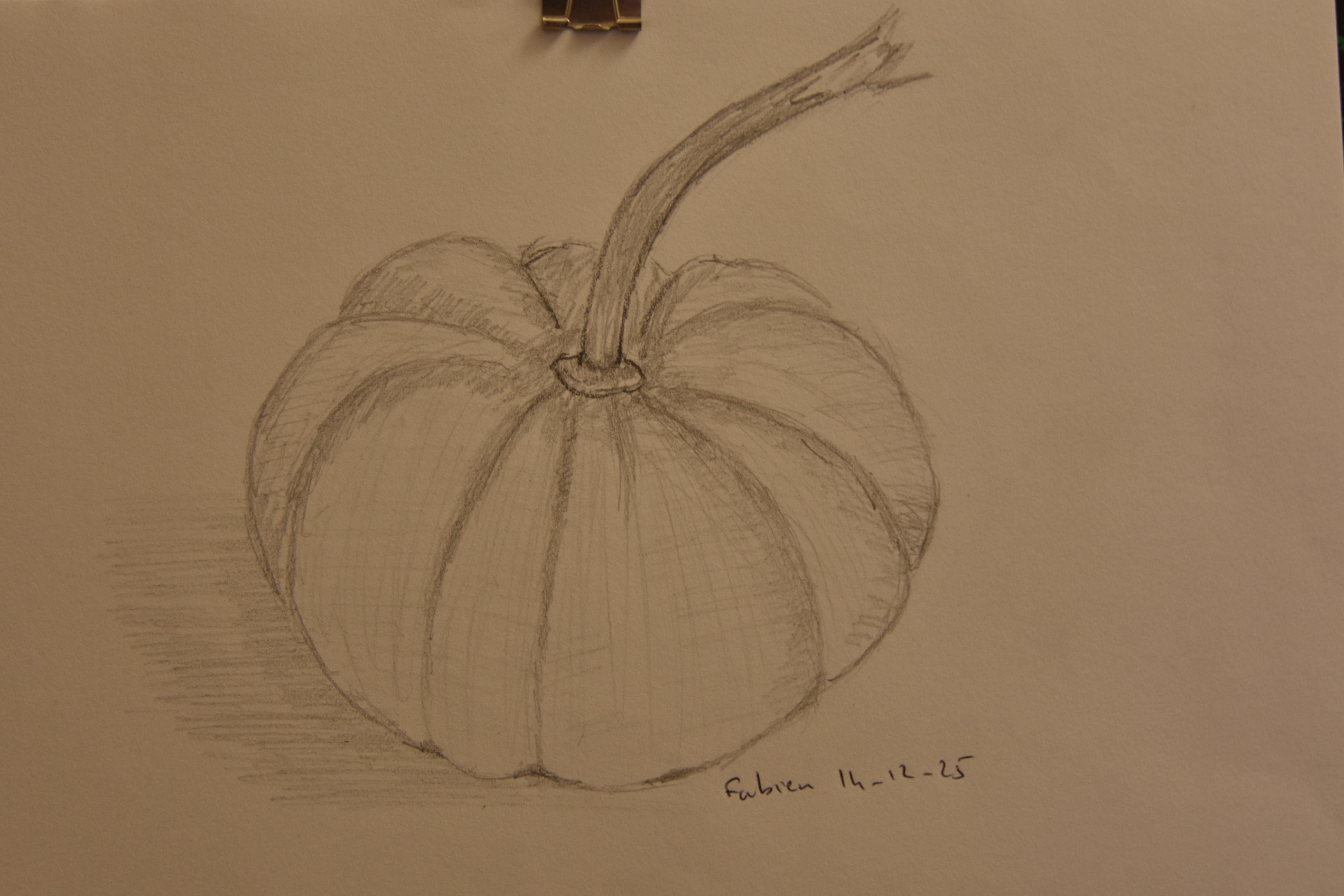 Dessin d'observation : une courge de Fabien le 14 décembre 2025