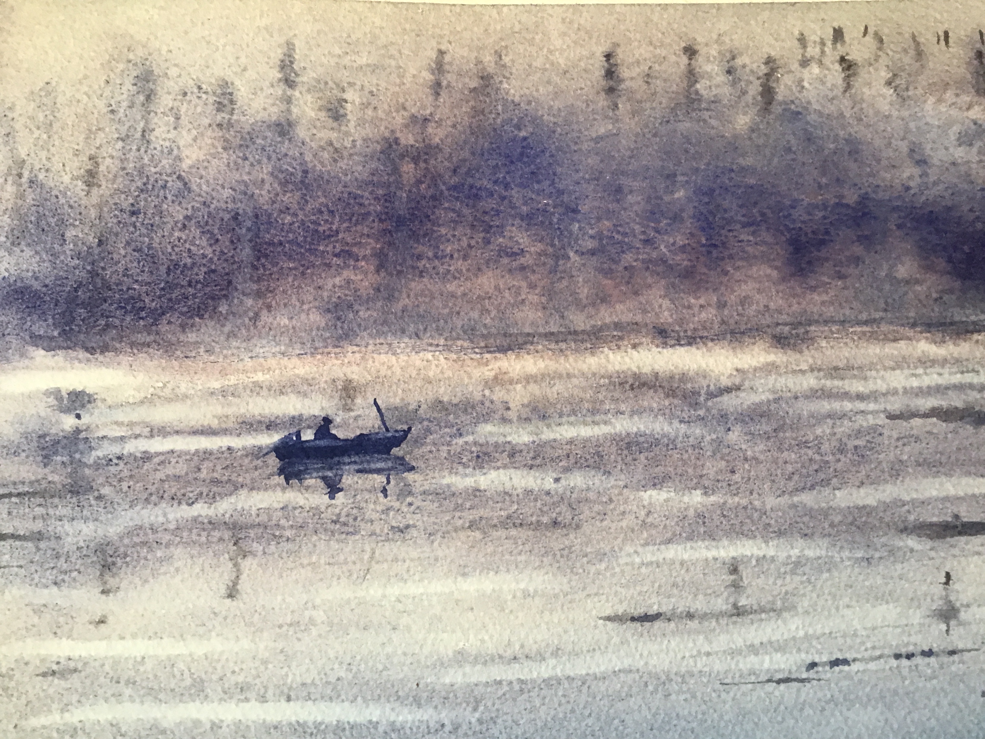 Une barque dans la brume à l'aquarelle de Pierre  le 11 février 2026