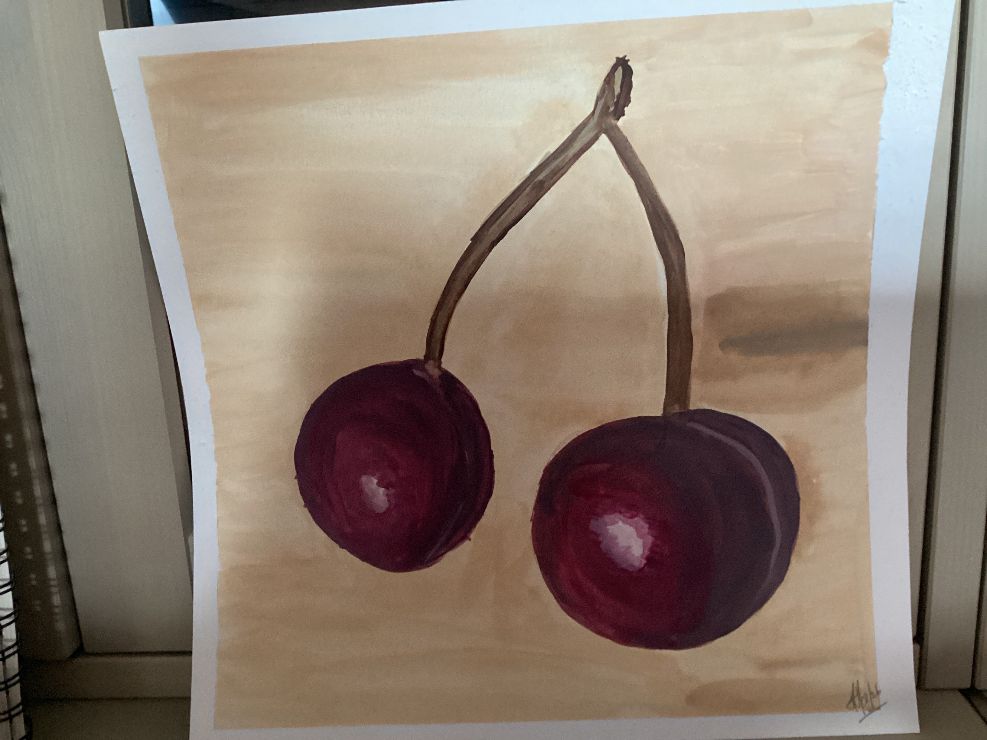 Peindre deux cerises réalistes à l'acrylique de Marguerite le 28 février 2026