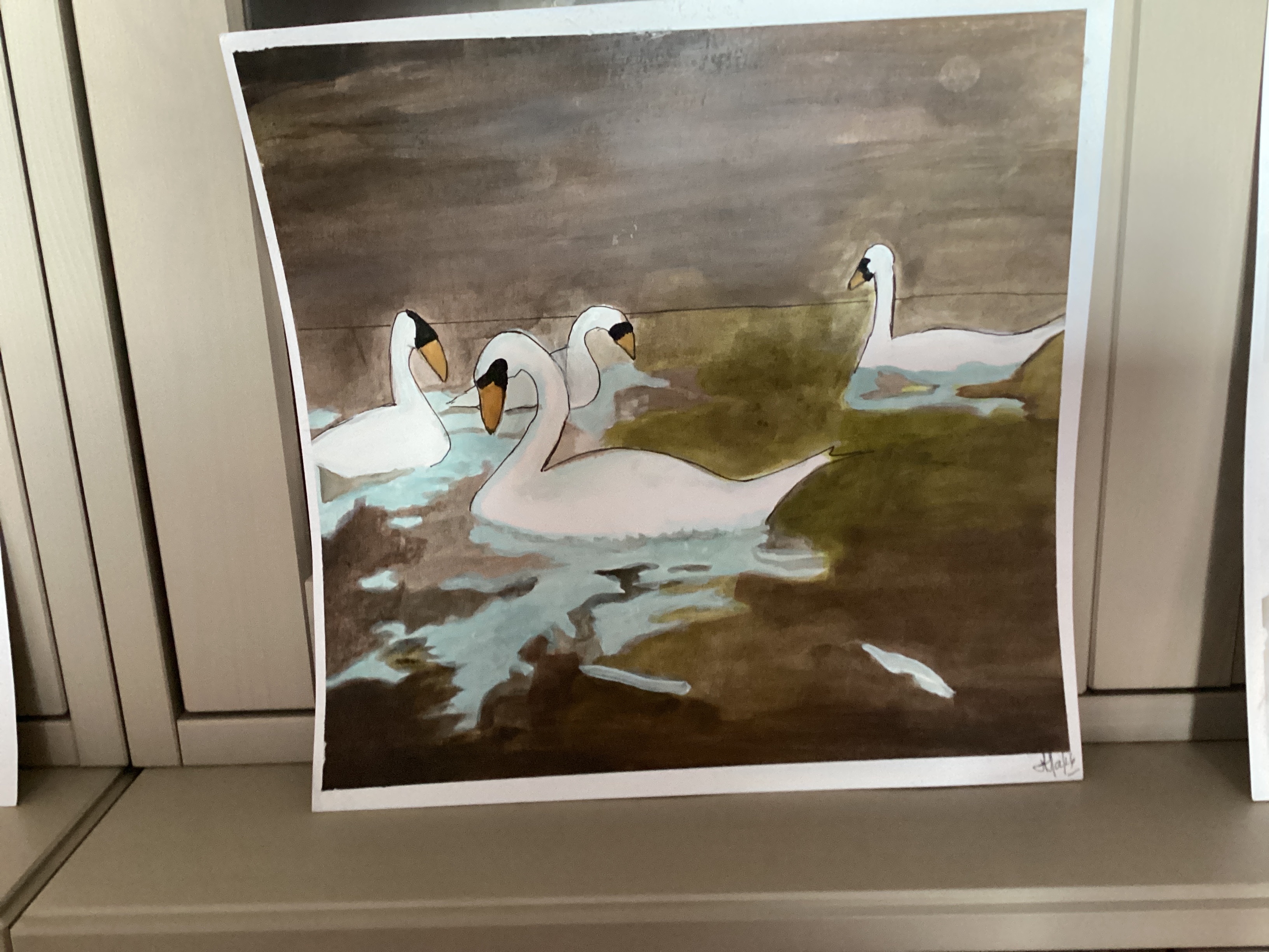 Peindre des Cygnes à l'acrylique de Marguerite le 28 février 2026